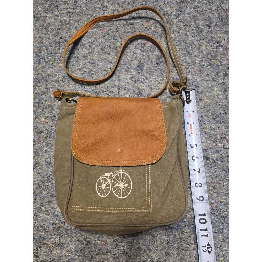 900 Myra Bag Canvas Crossbody Bicycle Penny Farthing Messenger Bag Olive Tan